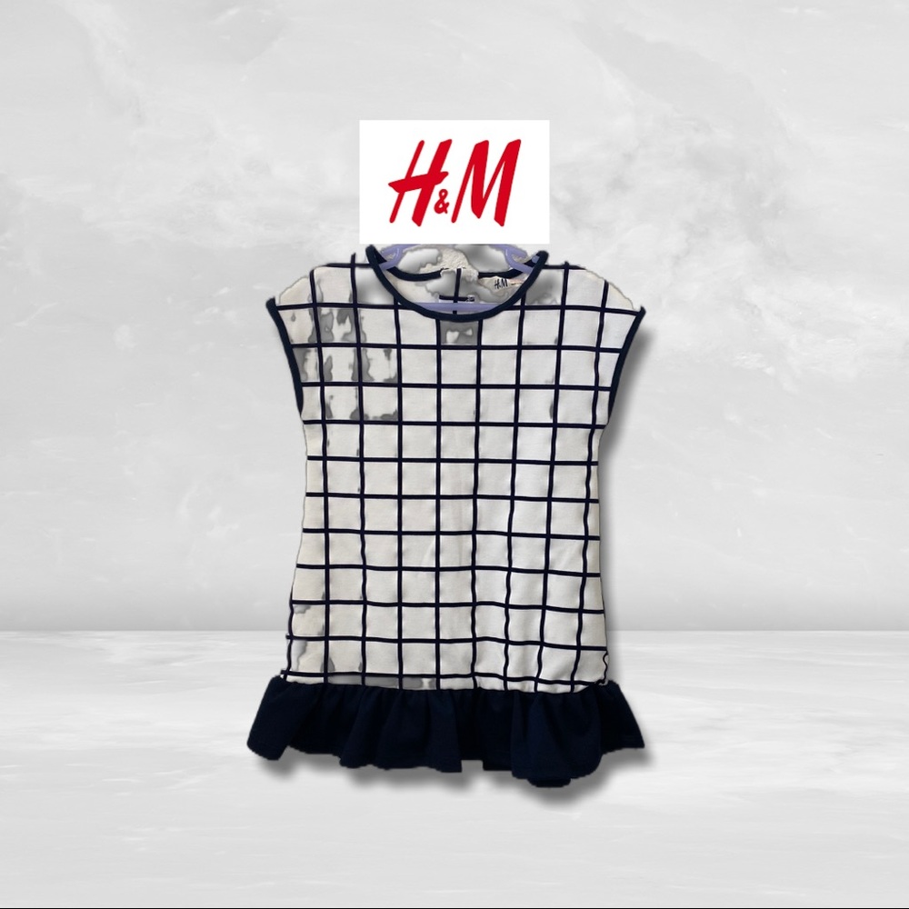 H&M White and Blue Large Checkered Nautical Style Dress
